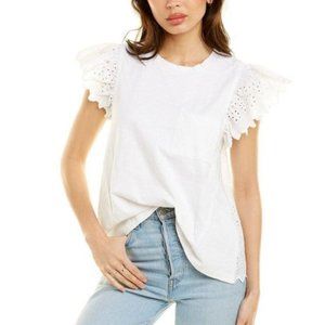 Anthropologie JENNIFER AND GRACE  White TShirt with Lace Sleeves & Back Top